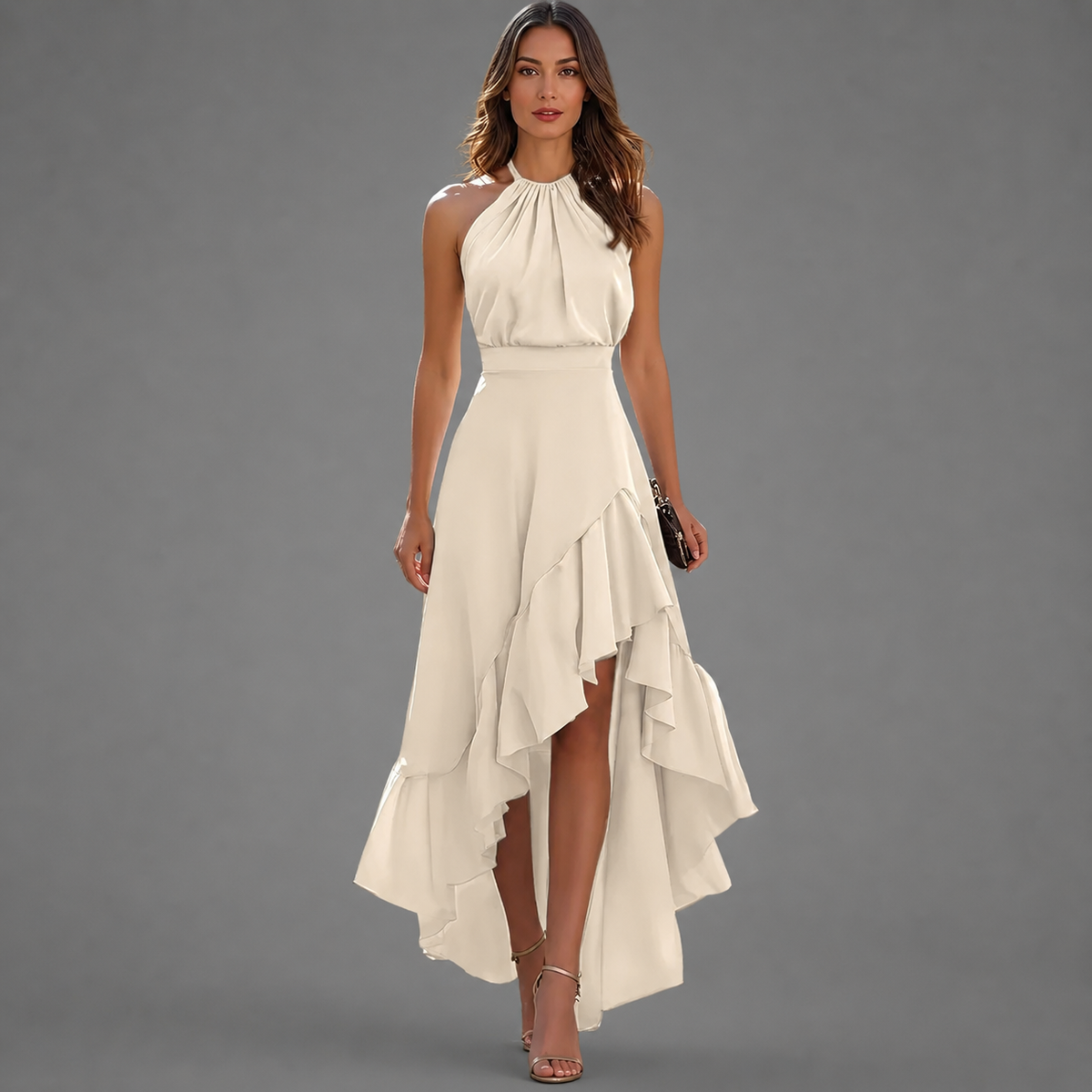 Belén | Vestido Maxi Halter con Volantes Asimétricos