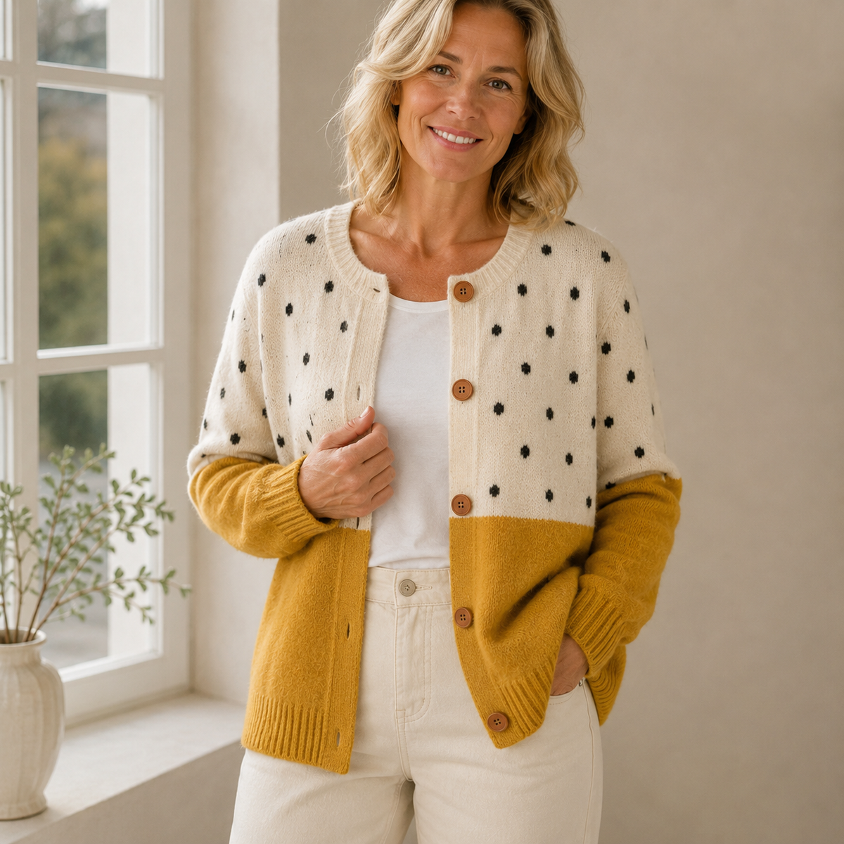 Arantxa | Cárdigan de punto amarillo con botones