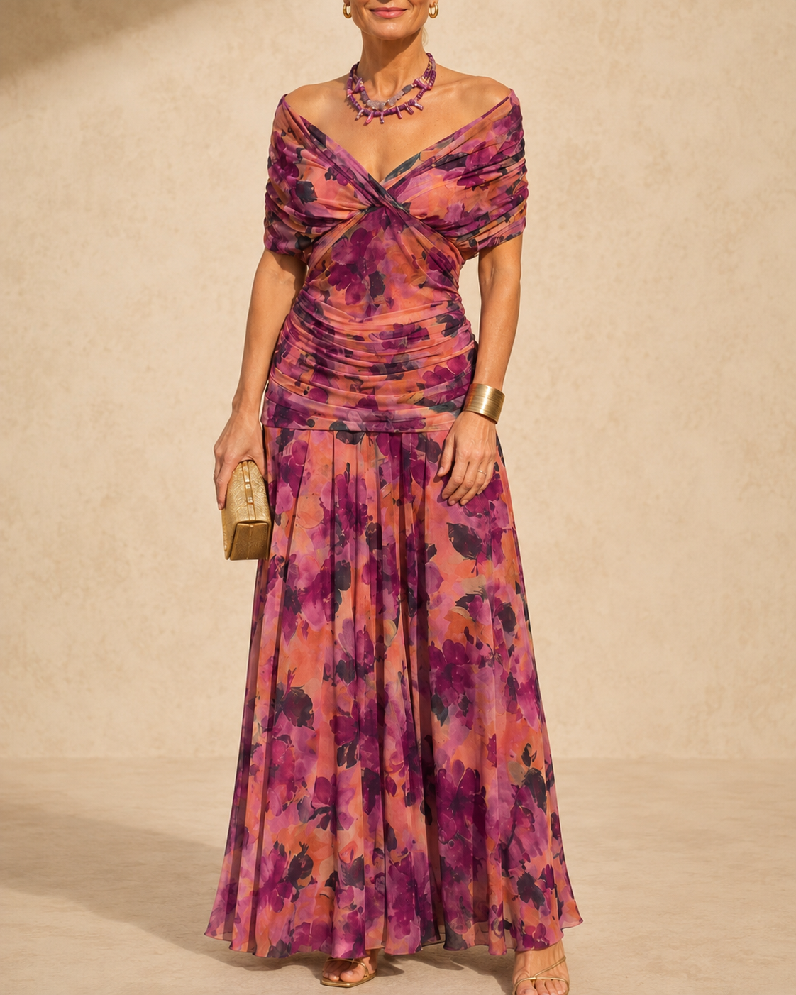 Soraya | Vestido Midi Fruncido con Mangas de Volante