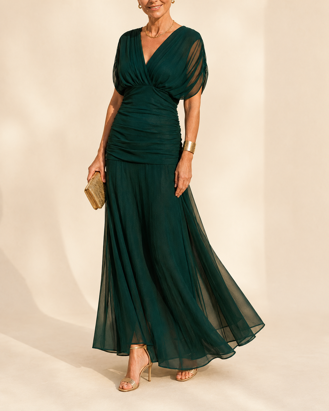 Soraya | Vestido Midi Fruncido con Mangas de Volante