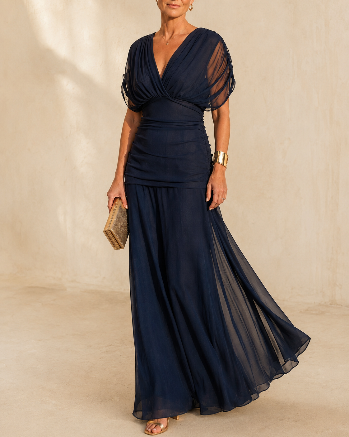 Soraya | Vestido Midi Fruncido con Mangas de Volante