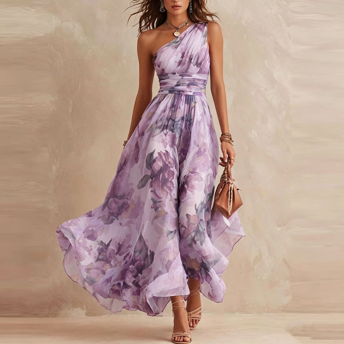 Annalena | Vestido Floral de Un Solo Hombro