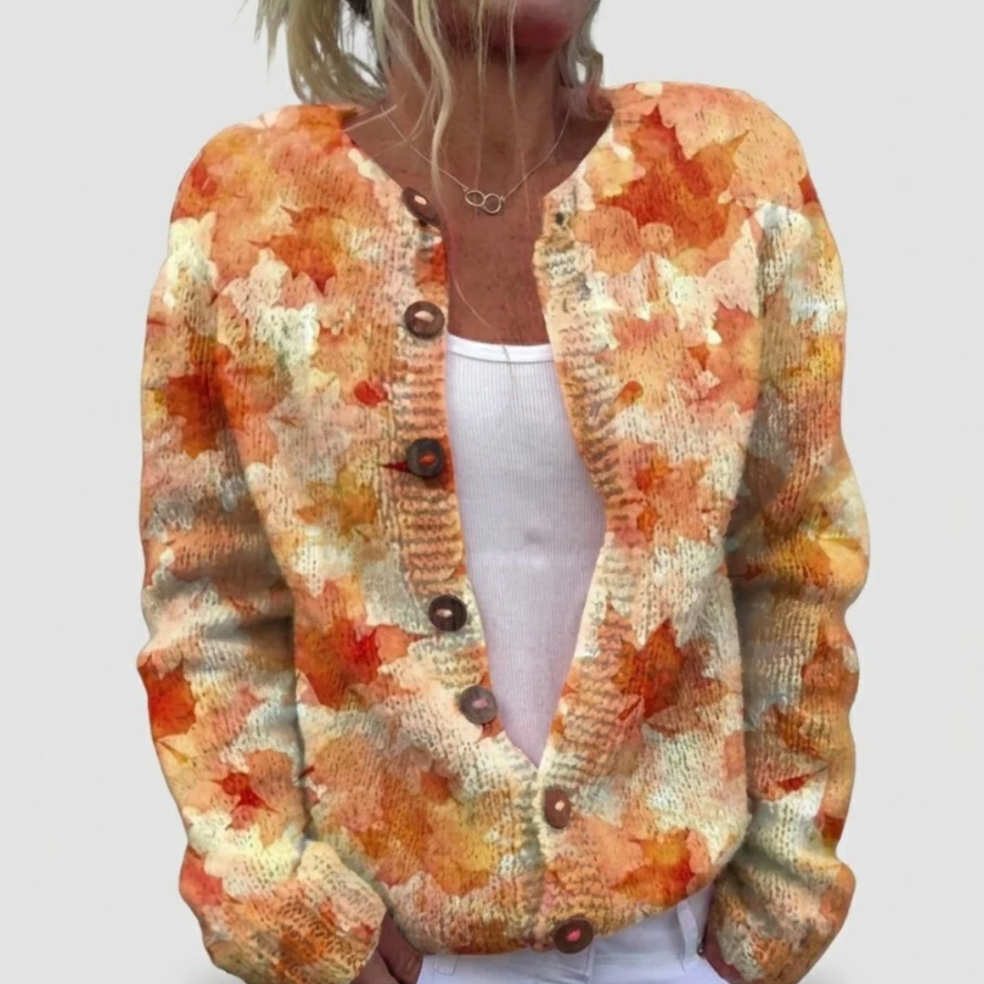 Elvira | Cárdigan vintage con estampado de hojas de otoño