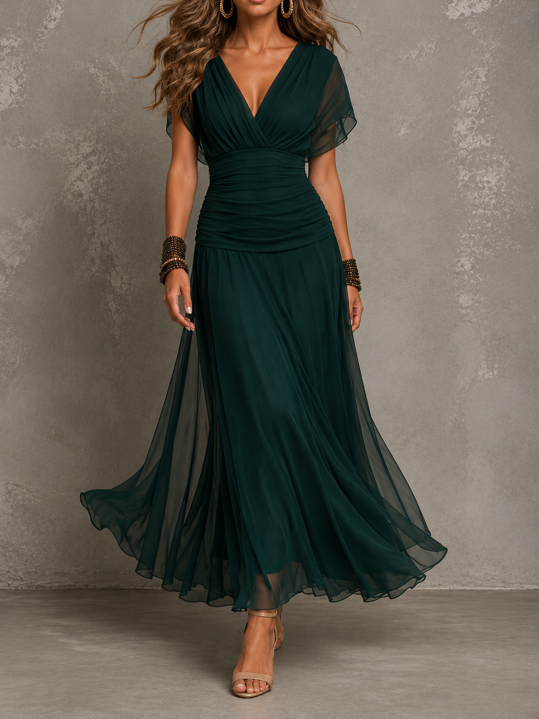 Micaela | Vestido Maxi Sirena con Escote en V Drapeado