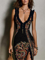 Nerea | Vestido Bohemio Estampado con Escote en V y Abertura