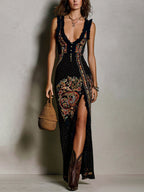 Nerea | Vestido Bohemio Estampado con Escote en V y Abertura