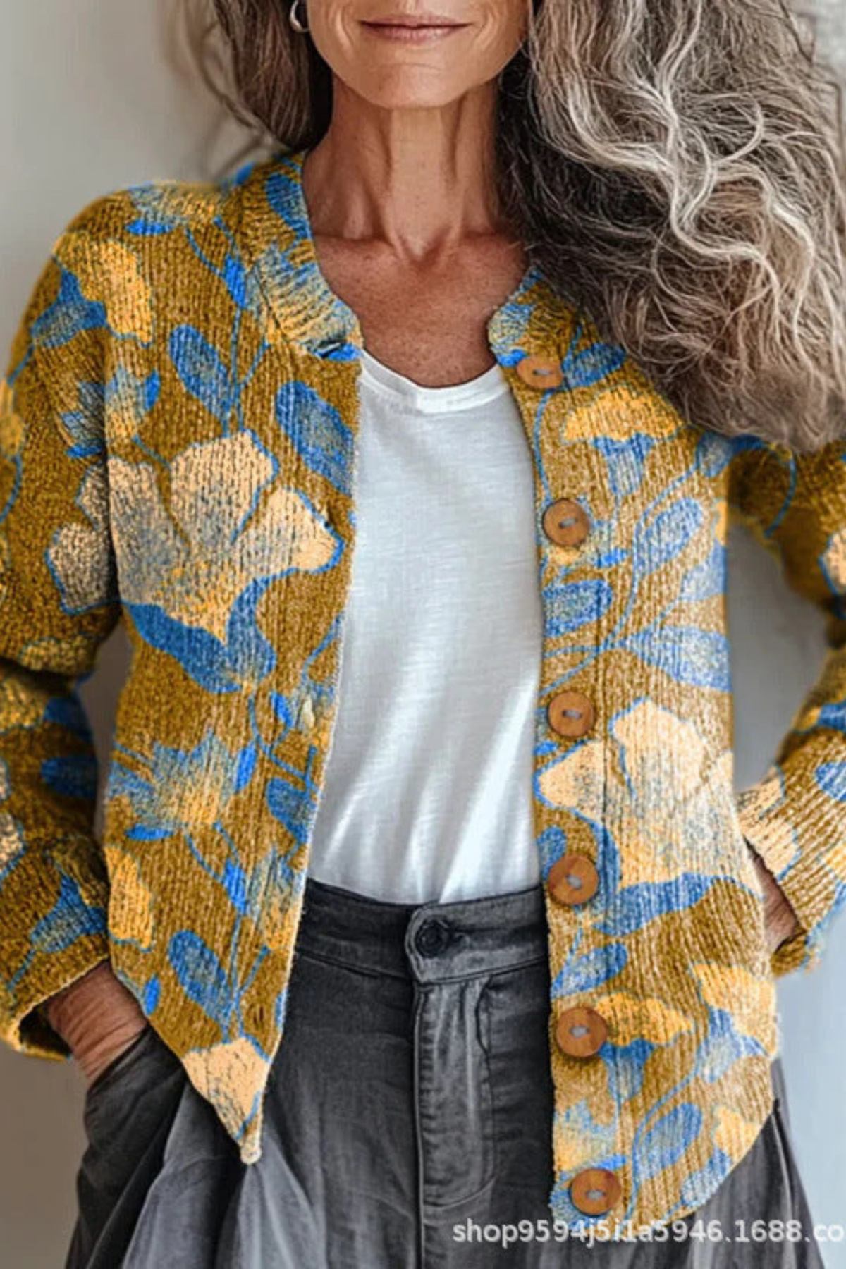 Rosalía | Cárdigan de punto patchwork floral
