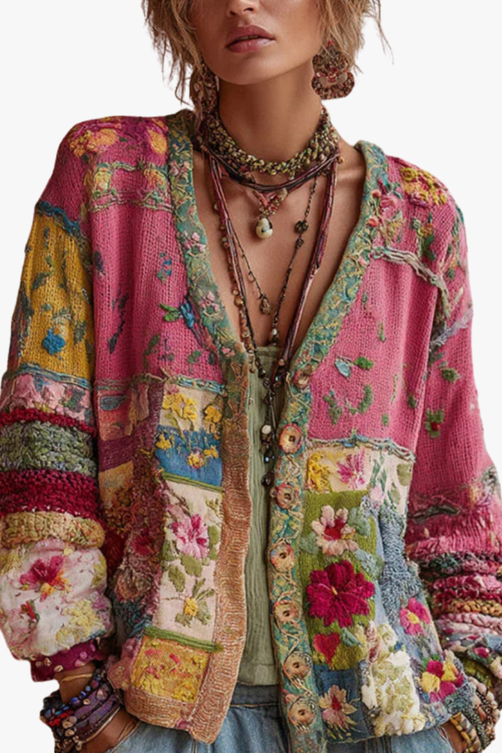 Rosalía | Cárdigan de punto patchwork floral