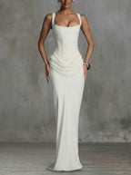 Noemí | Vestido Maxi Satinado de Escote Cuadrado