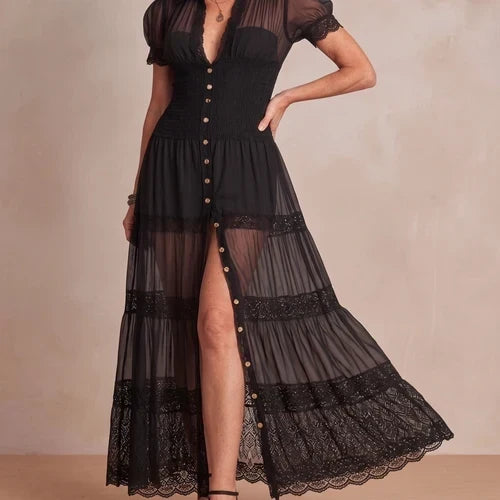 Sophia | Vestido maxi de encaje transparente