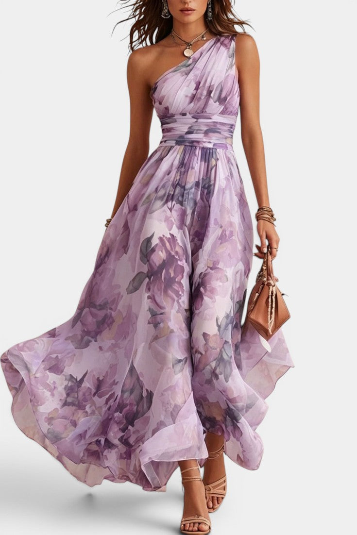 Sandra | Vestido Maxi Floral de Un Hombro