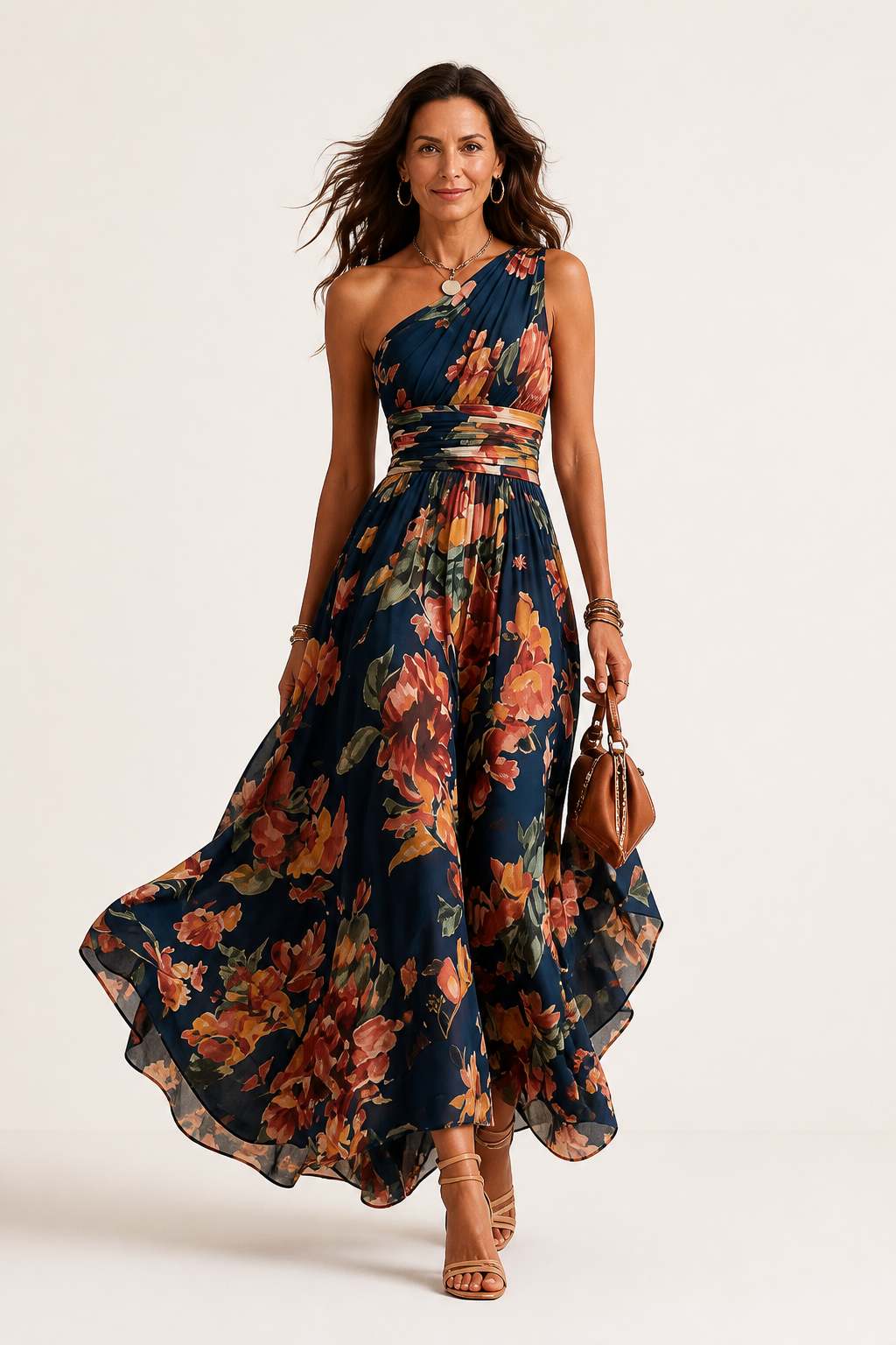 Sandra | Vestido Maxi Floral de Un Hombro
