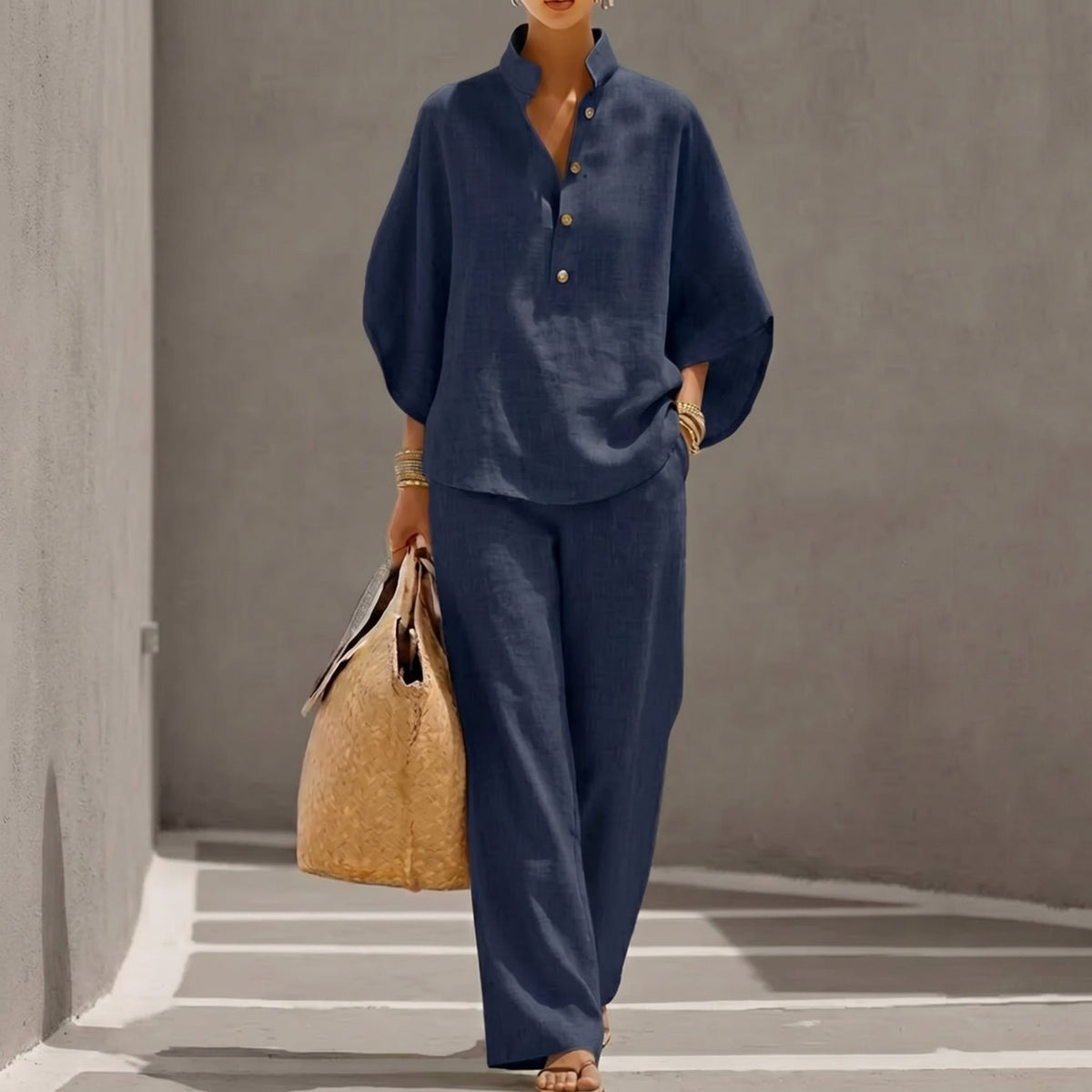 Maribel™ | Conjunto de lino con mangas murciélago y pantalón ancho