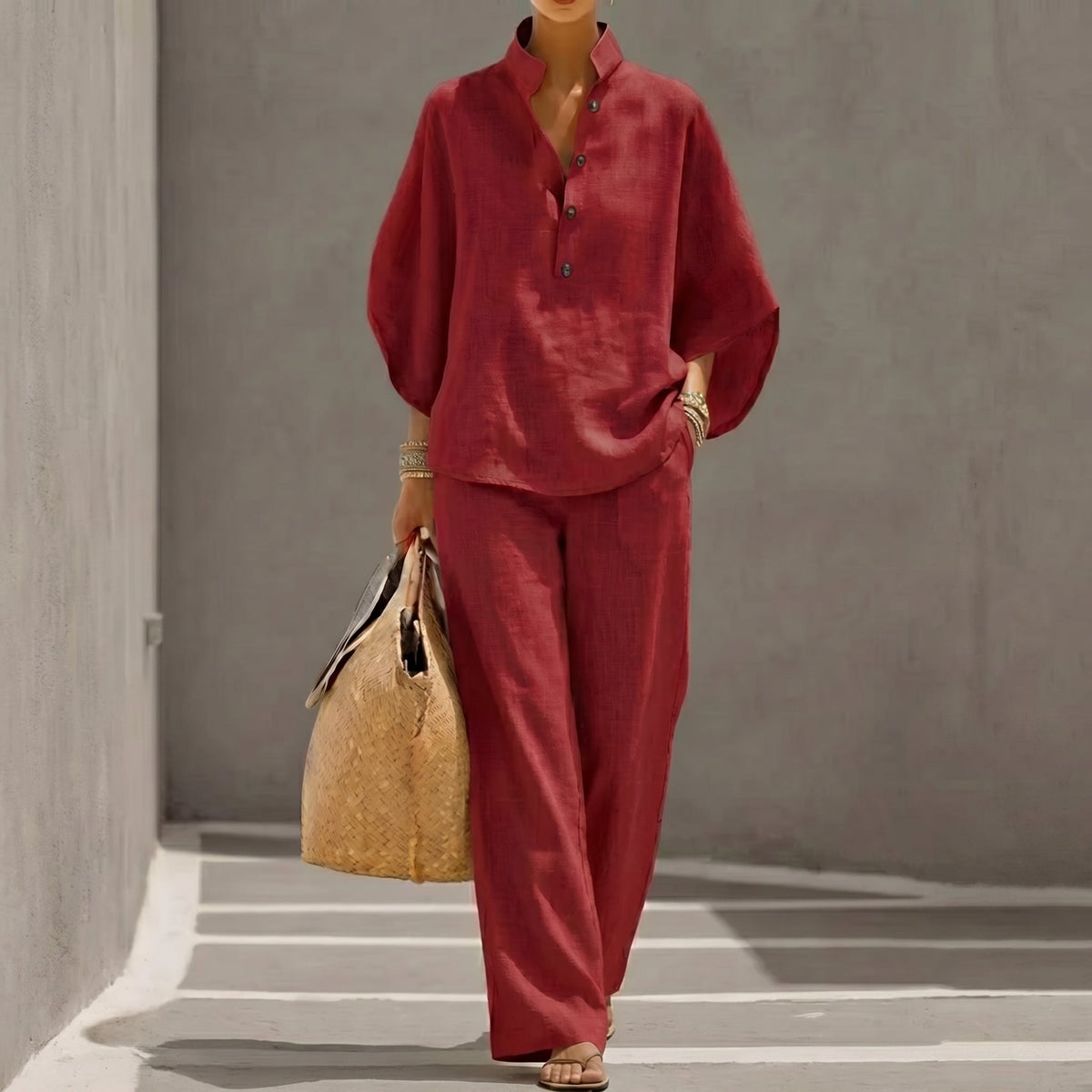 Maribel™ | Conjunto de lino con mangas murciélago y pantalón ancho