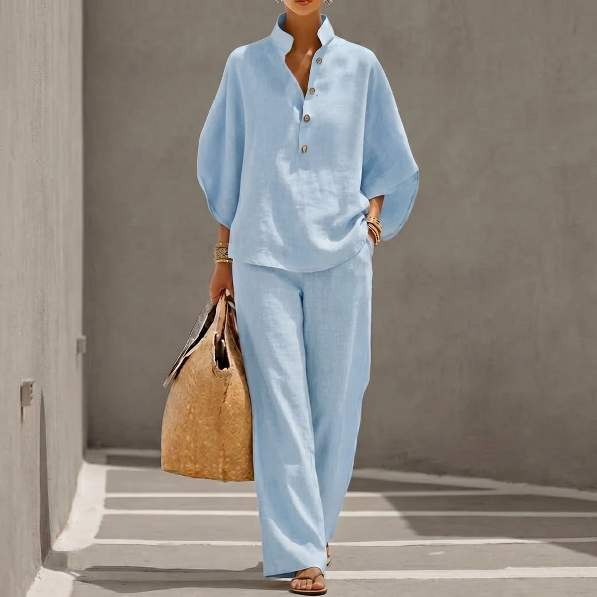 Maribel™ | Conjunto de lino con mangas murciélago y pantalón ancho
