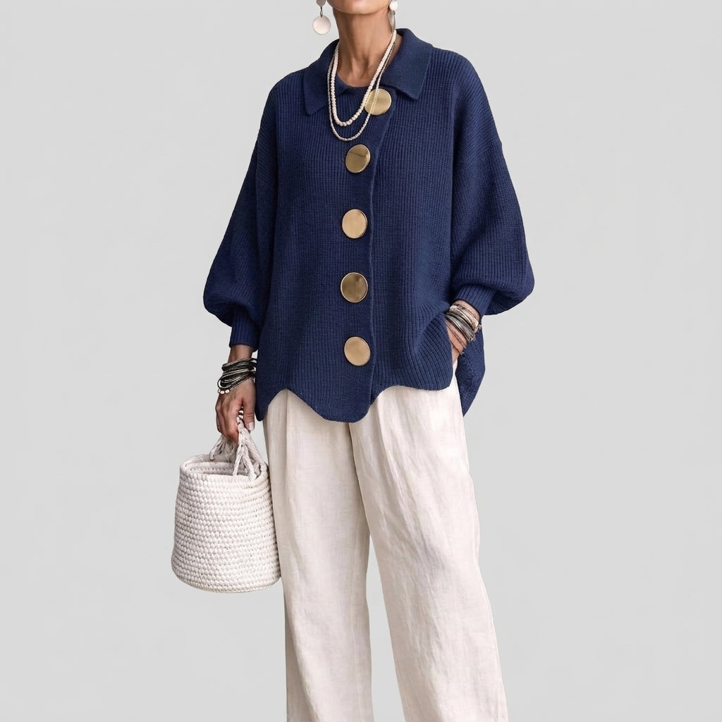 Eugenia | Cárdigan oversize con cuello y grandes botones metálicos