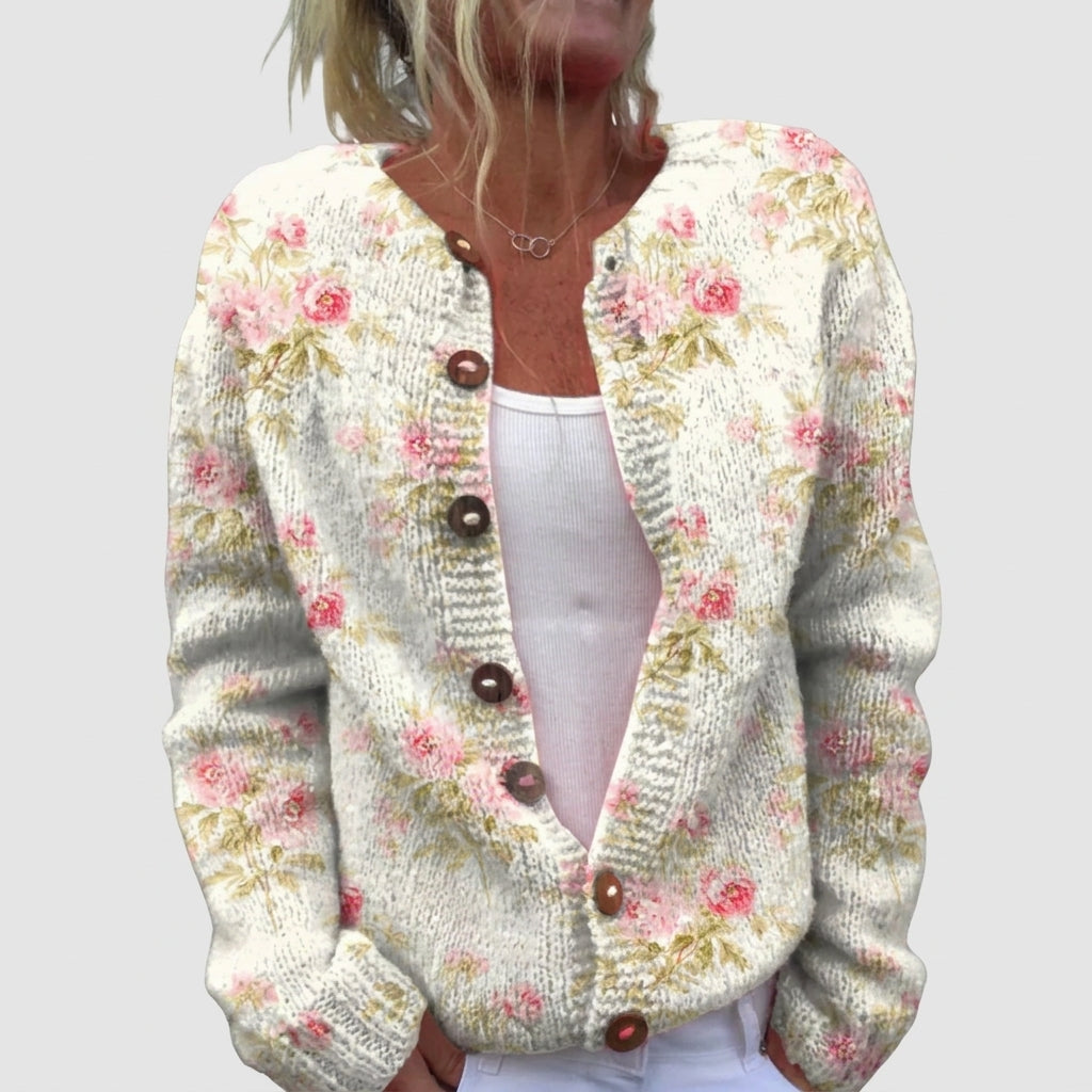 Miren | Cárdigan floral vintage de punto grueso
