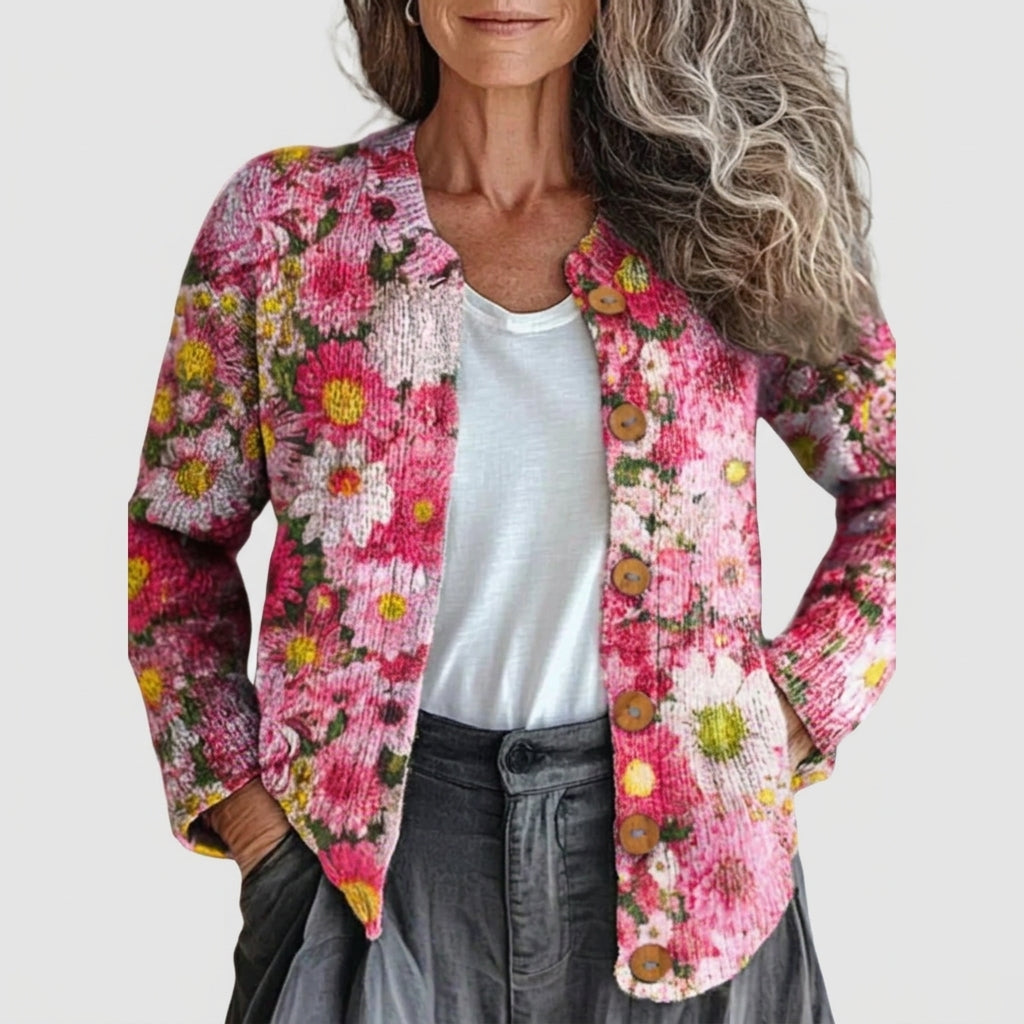 Rosalía | Cárdigan de punto patchwork floral