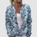 Dolores | Cárdigan floral vintage azul y blanco con botones