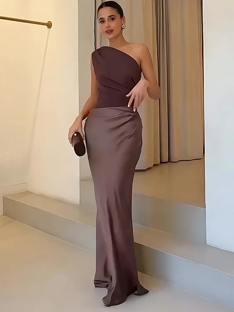 Susana | Vestido Maxi Satinado de Un Hombro