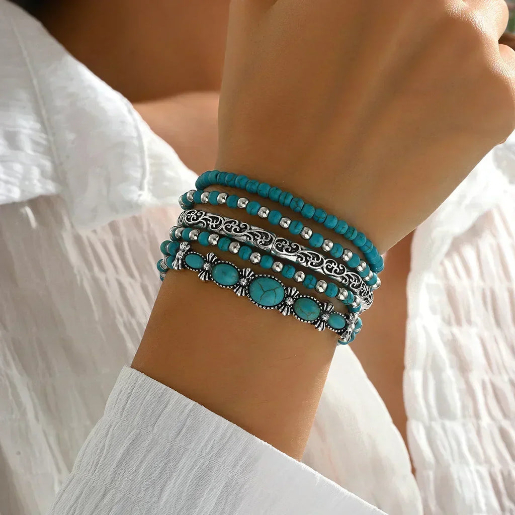 Verónica | Set de pulseras con cuentas turquesa