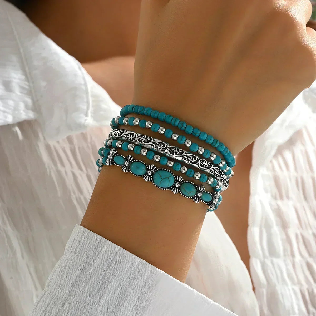 Verónica | Set de pulseras con cuentas turquesa