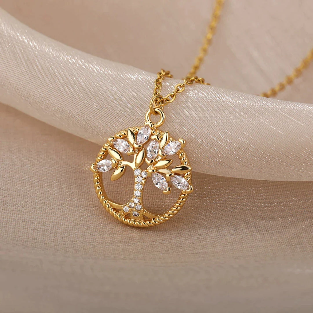 Nayara | Collar árbol de la vida dorado con cristales
