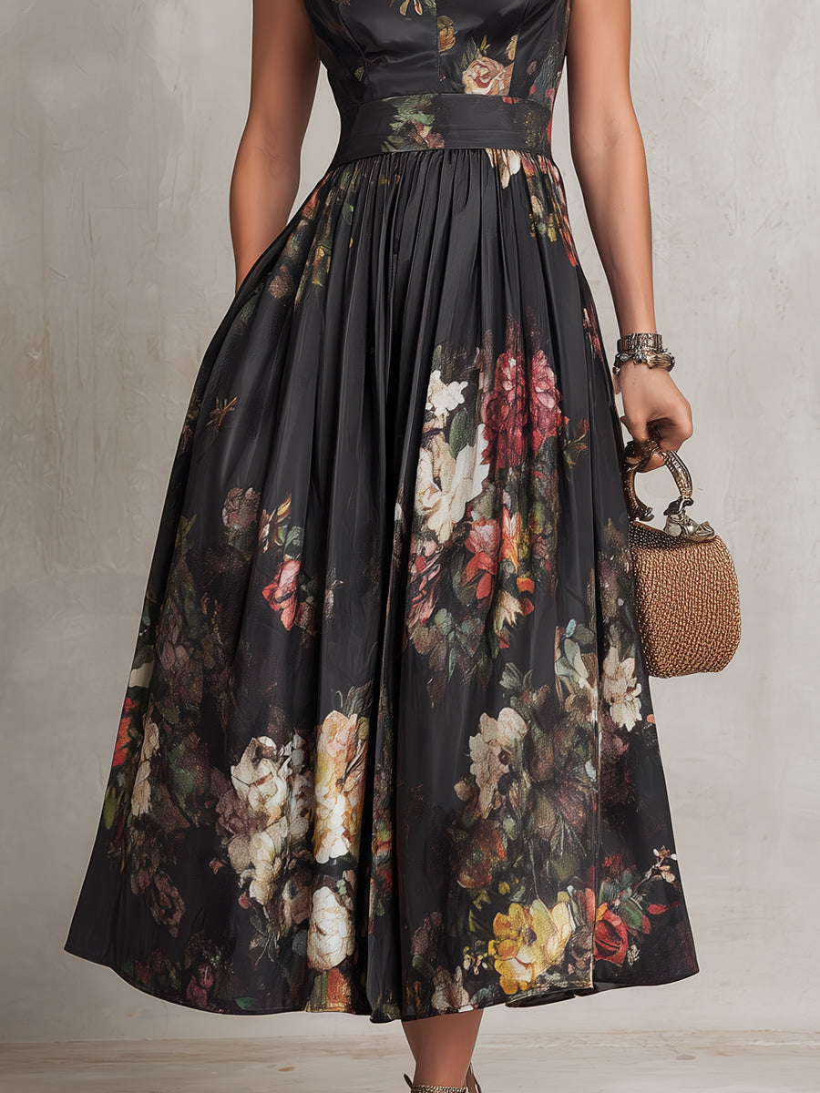 Gloria | Vestido Midi Plisado con Escote Ojo de Cerradura