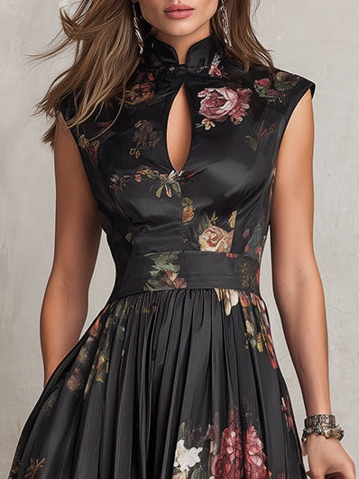 Gloria | Vestido Midi Plisado con Escote Ojo de Cerradura