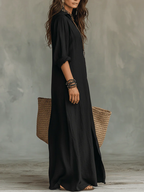 Soline | Vestido Maxi Negro Holgado con Botones