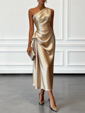Rosario | Vestido Midi Satinado de Un Hombro
