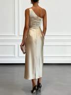Rosario | Vestido Midi Satinado de Un Hombro