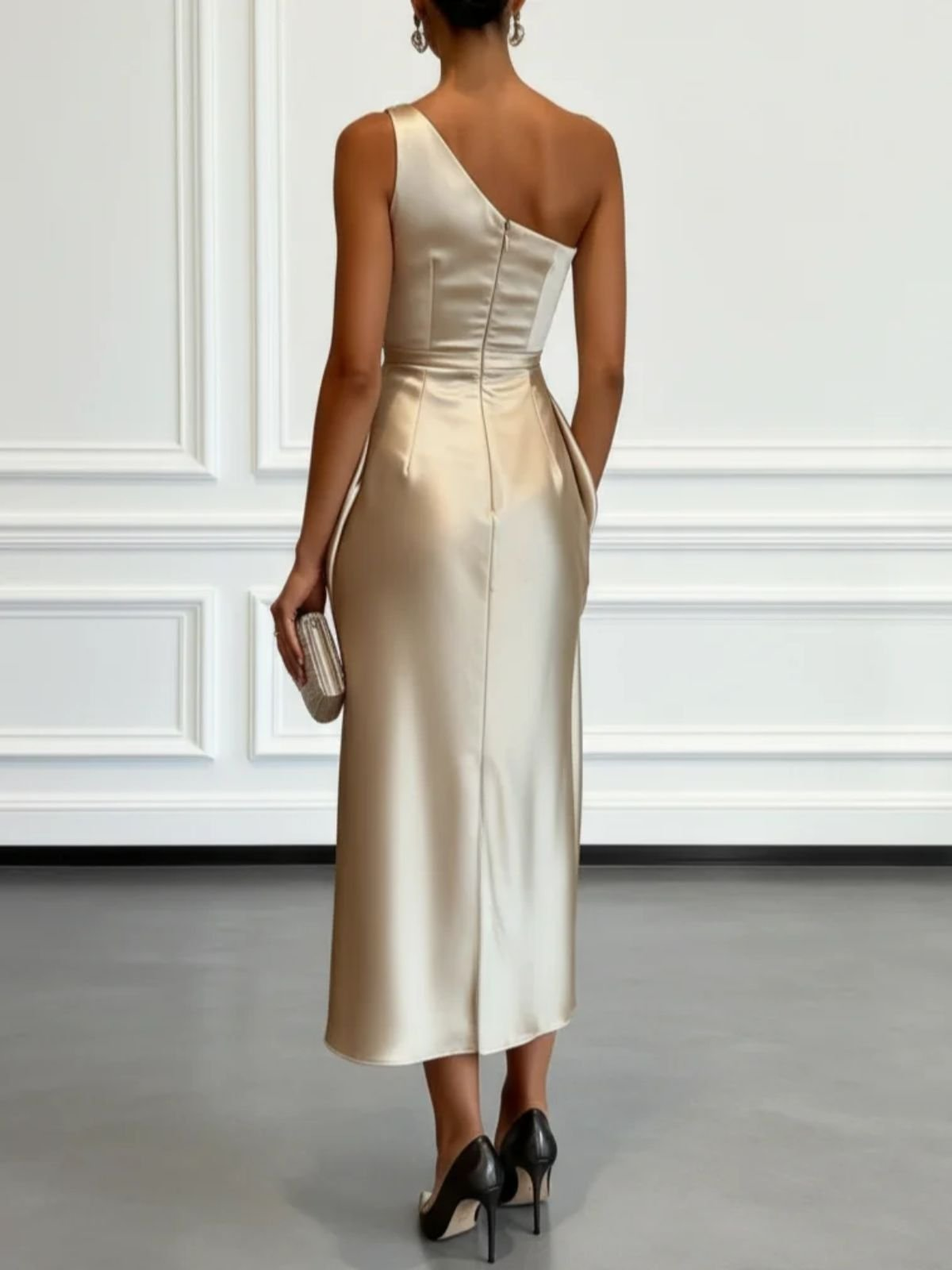 Rosario | Vestido Midi Satinado de Un Hombro