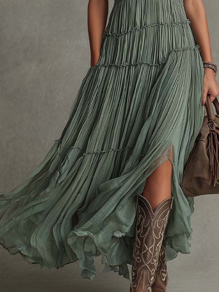 Ava | Vestido maxi de cuello en V fruncido