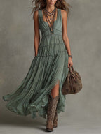 Ava | Vestido maxi de cuello en V fruncido