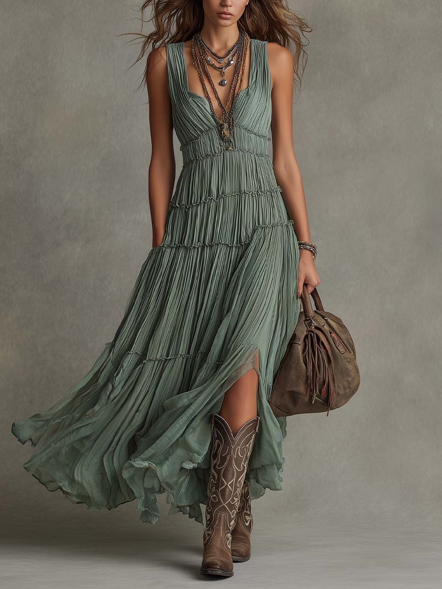 Ava | Vestido maxi de cuello en V fruncido