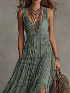 Ava | Vestido maxi de cuello en V fruncido