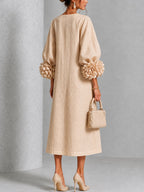 Catalina | Vestido midi con mangas abullonadas y botones de flor