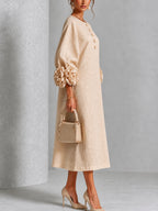 Catalina | Vestido midi con mangas abullonadas y botones de flor