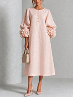 Isabel | Vestido midi con botones y puños con rosas