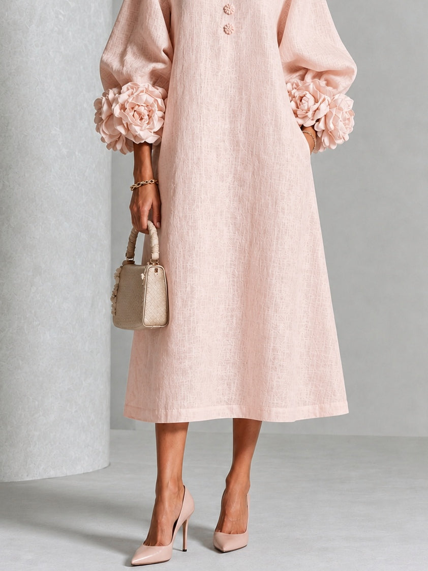 Isabel | Vestido midi con botones y puños con rosas