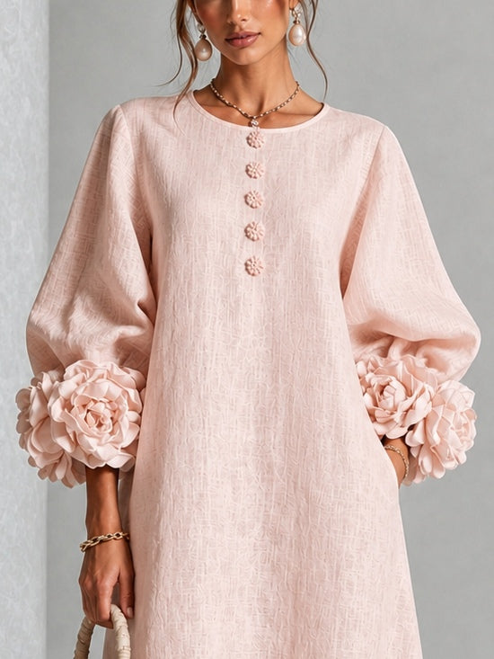 Isabel | Vestido midi con botones y puños con rosas