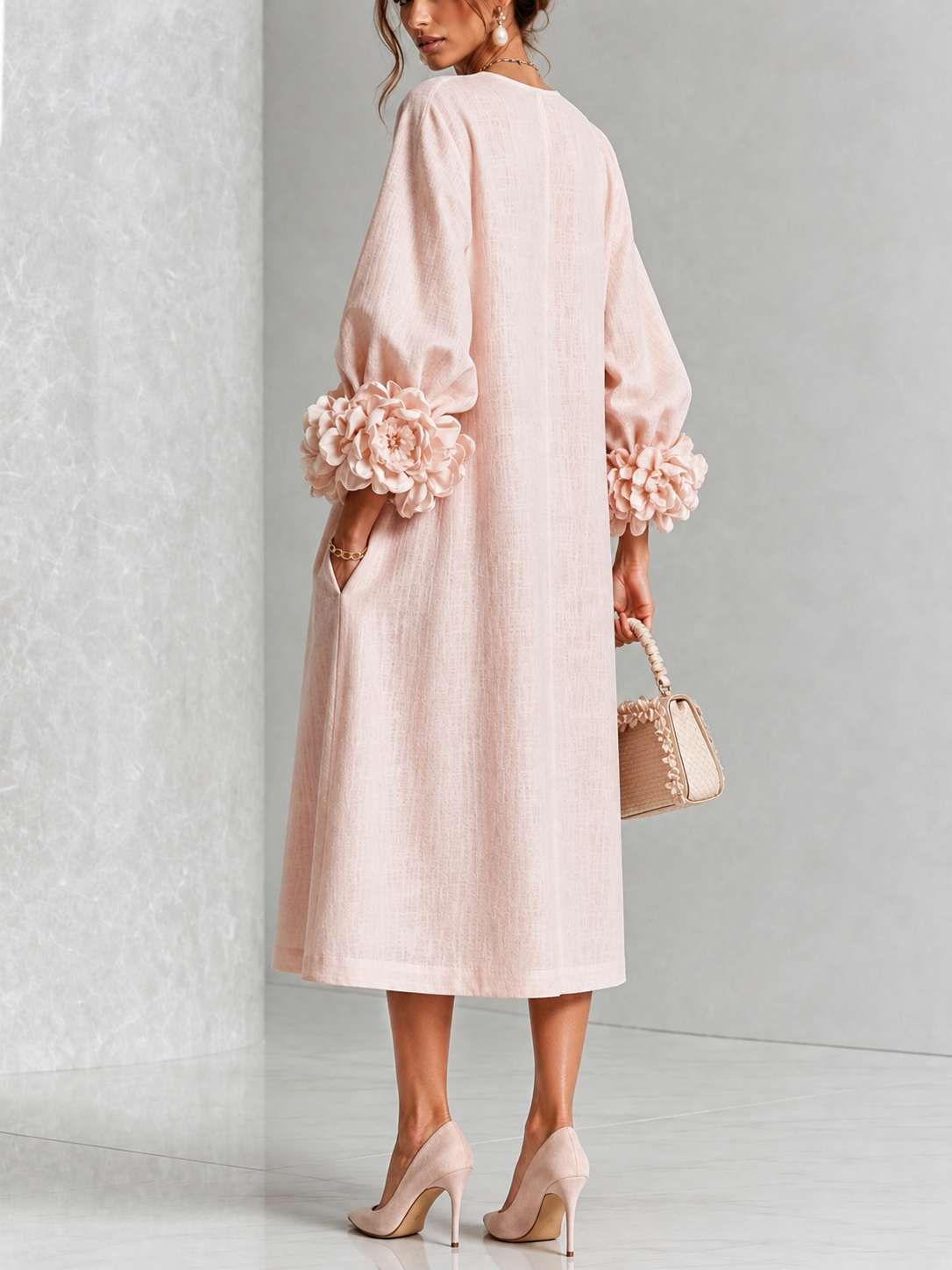 Isabel | Vestido midi con botones y puños con rosas