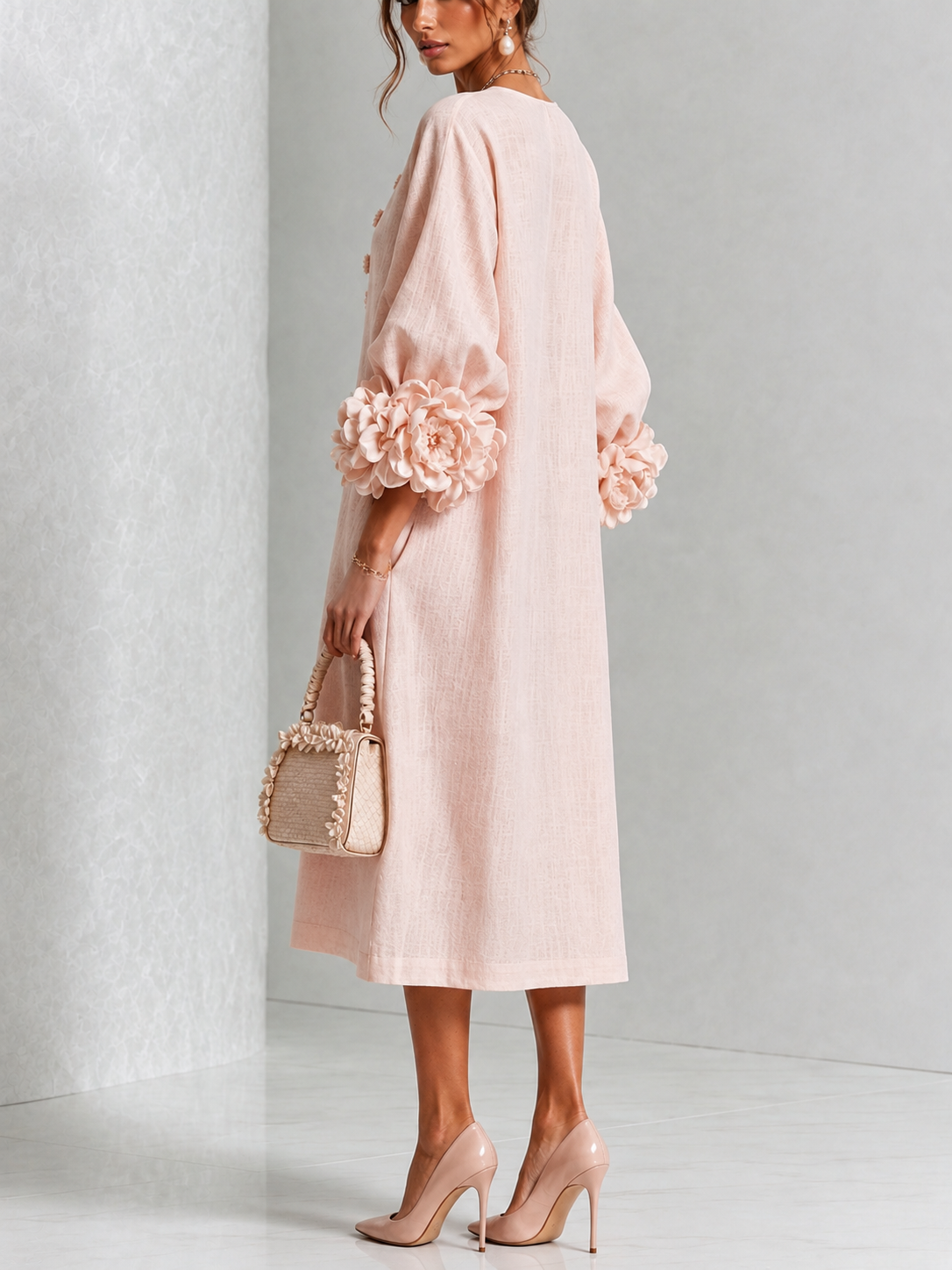 Isabel | Vestido midi con botones y puños con rosas