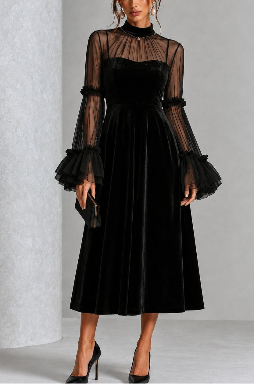Leonor | Vestido midi plisado de terciopelo