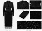 Jimena | Vestido midi negro con cuerpo estilo blazer, lentejuelas y flecos