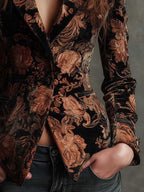 Sofía | Blazer Entallado con Estampado Floral Negro y Bronce