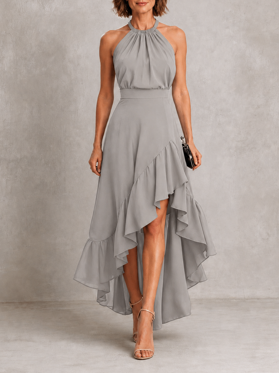 Chloe | Vestido halter con bajo de volantes