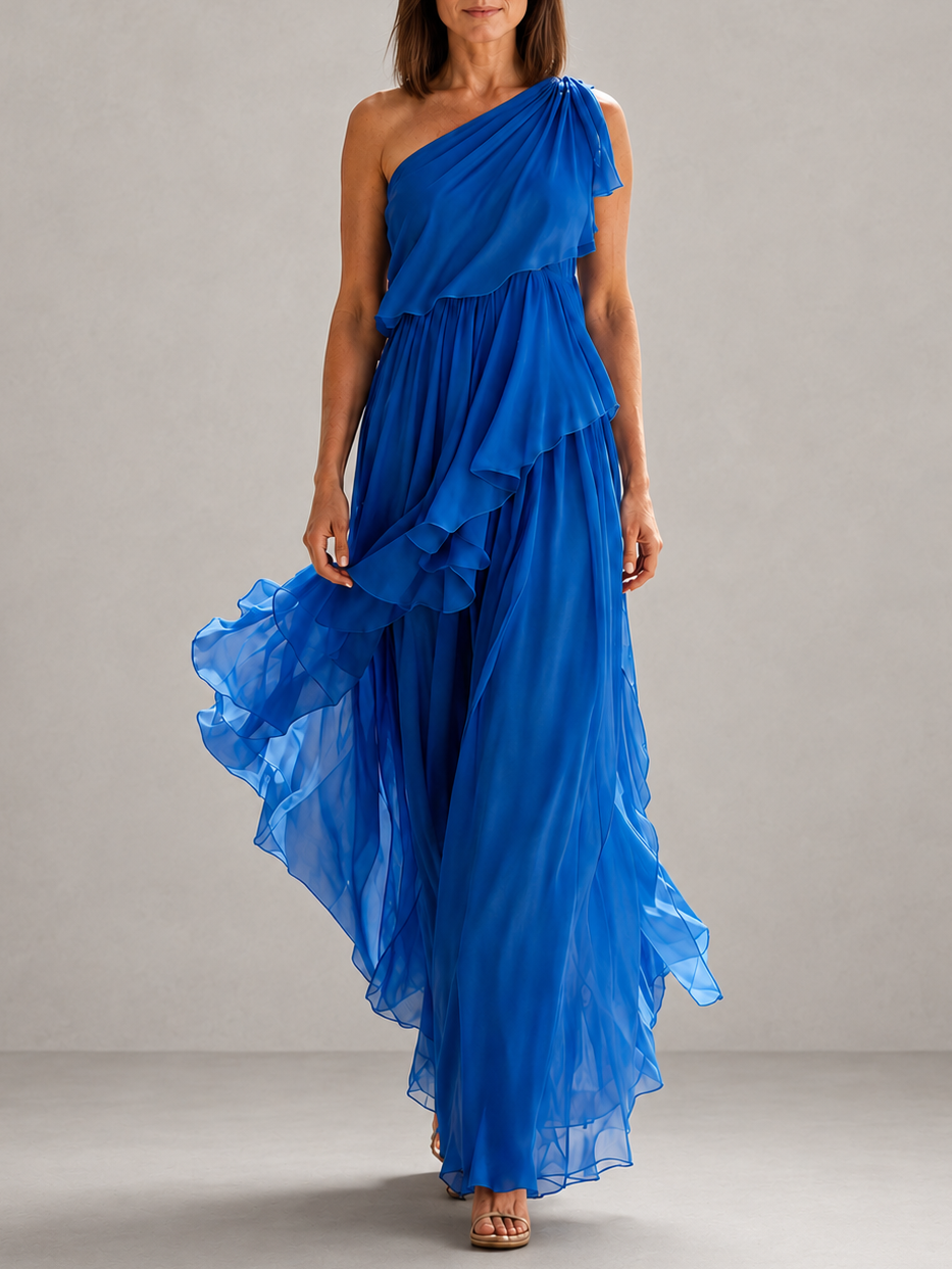 Scarlett | Vestido maxi con volante de un hombro