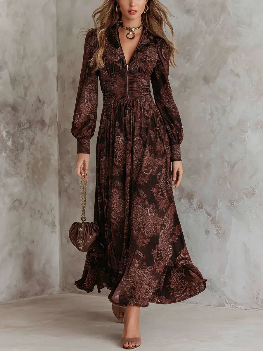 Carmen | Vestido maxi con estampado paisley y realce en la cintura